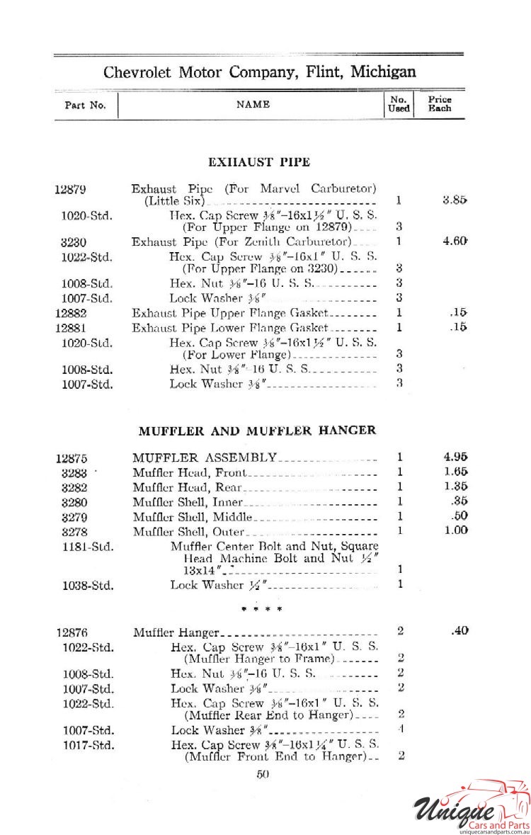 1912 Chevrolet Light and Little Six Parts Price List Page 76